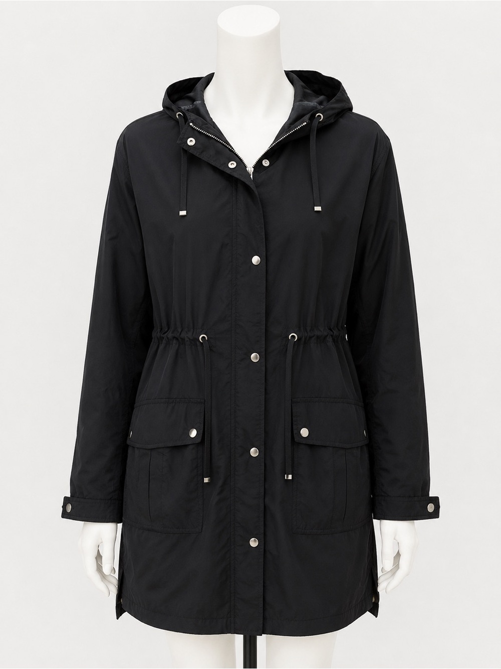 Zara Black Hooded Trench Coat with Snap Pockets